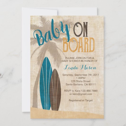 Surf Baby shower Uitnodiging met surfplanken (Voorkant)