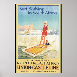 Surf Bathing in South Africa Vintage Travel Poster