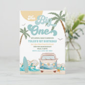 Surf Beach 1e verjaardagsuitnodiging Kaart (Staand voorkant)