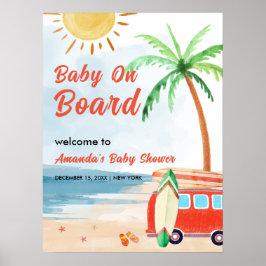 Surf Beach Baby Aan boord Baby shower Welkom Poster