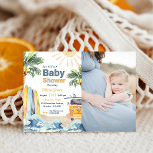 Surf Beach Baby shower Fotouitnodiging Kaart
