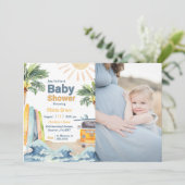 Surf Beach Baby shower Fotouitnodiging Kaart (Staand voorkant)
