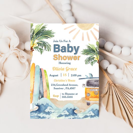 Surf Beach Baby shower Uitnodiging