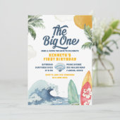 Surf Beach Summer Big One First Birthday Invitatio Kaart (Staand voorkant)