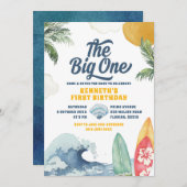 Surf Beach Summer Big One First Birthday Invitatio Kaart (Voorkant / Achterkant)