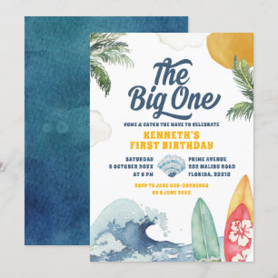 Surf Beach Summer Big One First Birthday Invitatio Kaart