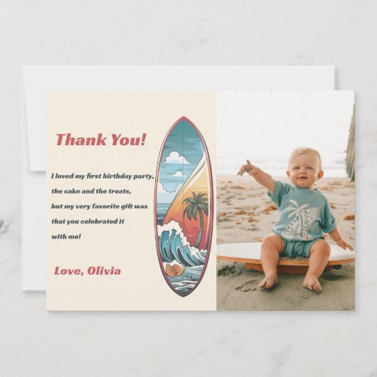 Surf Beach Verjaardagsfeestfoto Dank u kaart (Voorkant)