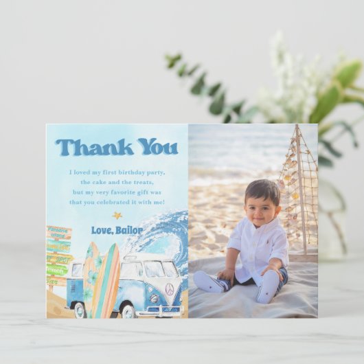 Surf Beach Verjaardagsfeestfoto Dank u kaart (Staand voorkant)