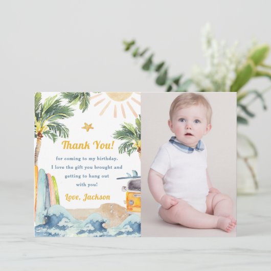 Surf Beach Verjaardagsfeestfoto Dank u kaart (Staand voorkant)