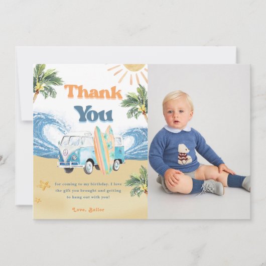 Surf Beach Verjaardagsfeestje Dank je kaart (Voorkant)