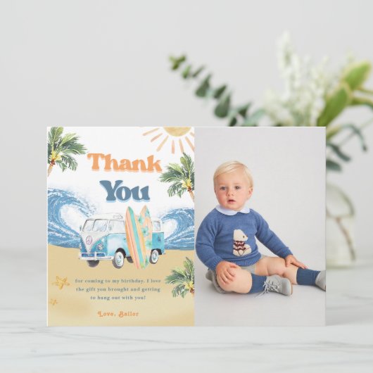 Surf Beach Verjaardagsfeestje Dank je kaart (Staand voorkant)