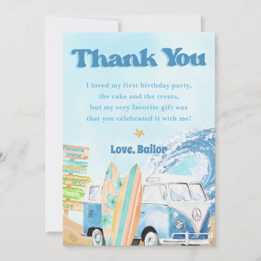 Surf Beach Verjaardagsfeestje Dank je kaart (Voorkant)