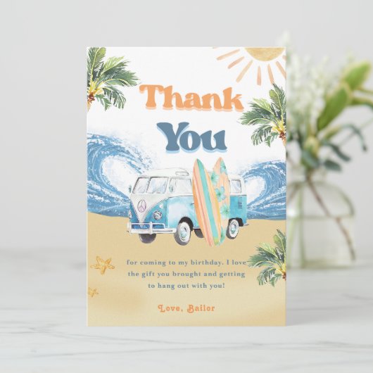 Surf Beach Verjaardagsfeestje Dank je kaart (Staand voorkant)