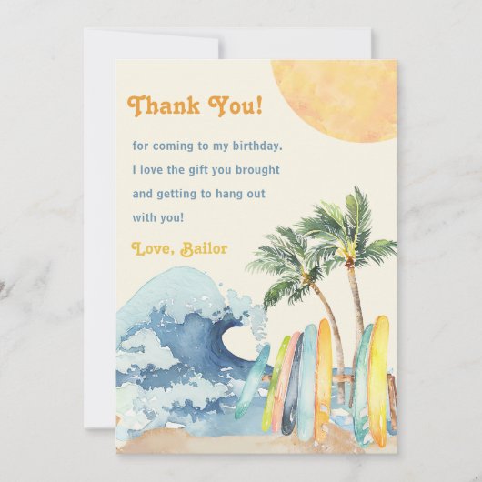 Surf Beach Verjaardagsfeestje Dank je kaart (Voorkant)