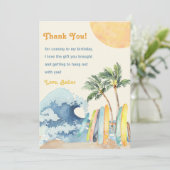 Surf Beach Verjaardagsfeestje Dank je kaart (Staand voorkant)