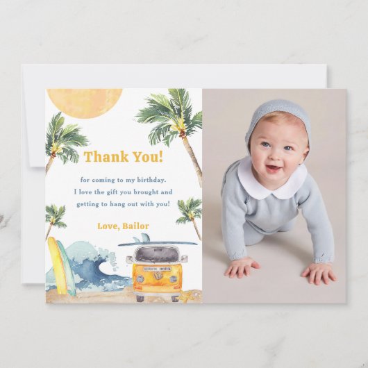 Surf Beach Verjaardagsfeestje Dank je kaart (Voorkant)