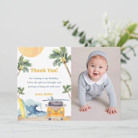 Surf Beach Verjaardagsfeestje Dank je kaart (Staand voorkant)