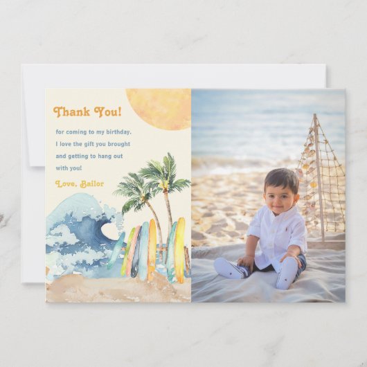 Surf Beach Verjaardagsfeestje Dank je kaart (Voorkant)