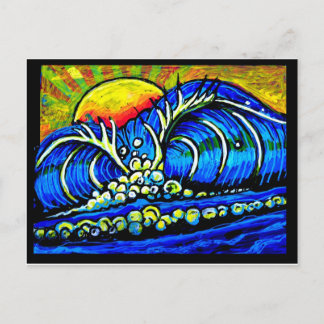 surf bij zonsondergang briefkaart