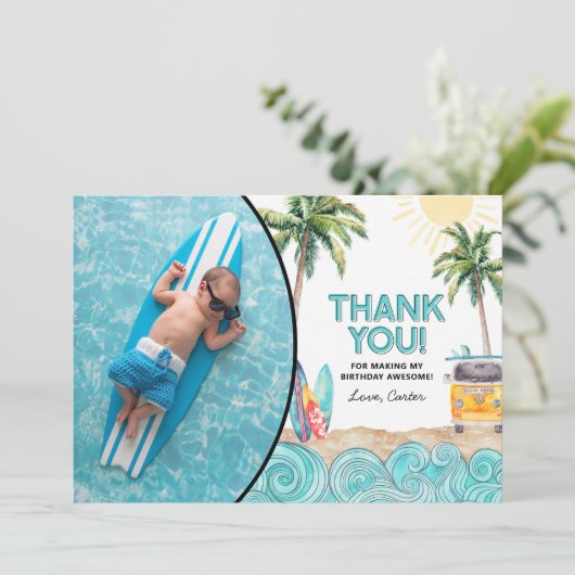 Surf Birthday - dank je wel Kaart (Staand voorkant)