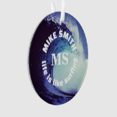 Surf Blue Wave Aangepaste naam Ornament (voorkant)