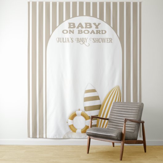 Surf Board Baby Shower Custom Gender Neutral Wandkleed (In situ)