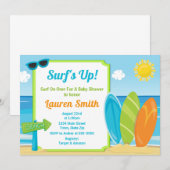 Surf Board Baby shower Uitnodiging Surfer Boy (Voorkant / Achterkant)