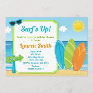 Surf Board Baby shower Uitnodiging Surfer Boy