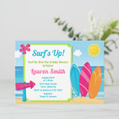 Surf Board Baby shower Uitnodiging Surfer Girl (Staand voorkant)