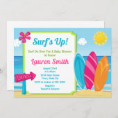 Surf Board Baby shower Uitnodiging Surfer Girl (Voorkant / Achterkant)