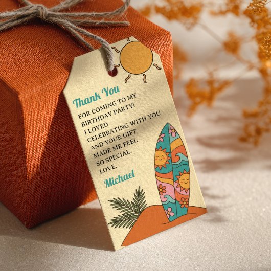 Surf Board Beach 1e Verjaardagsfeest Bedankt Cadeaulabel