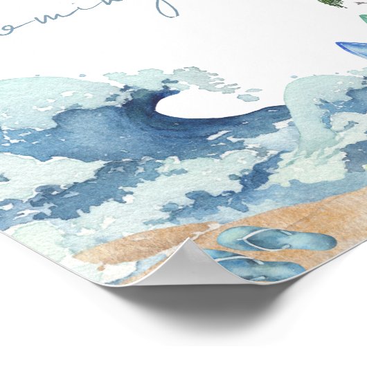 Surf Board Beach Baby shower Bedankt voor uw komst Poster (Hoek)