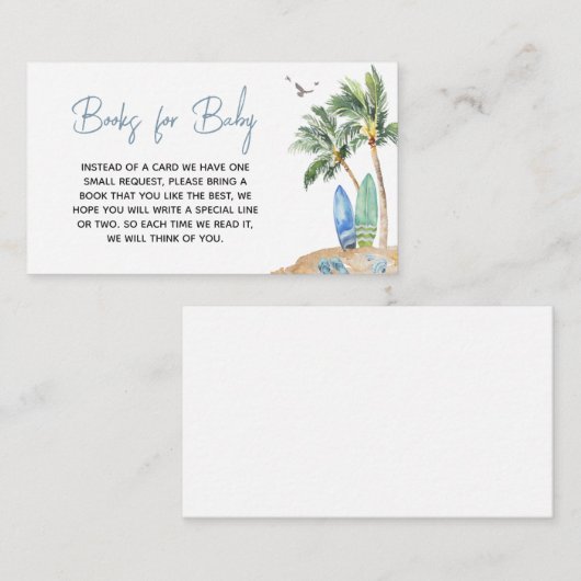 Surf Board Beach Baby shower Boeken voor Baby Informatiekaartje (Voorkant / Achterkant)