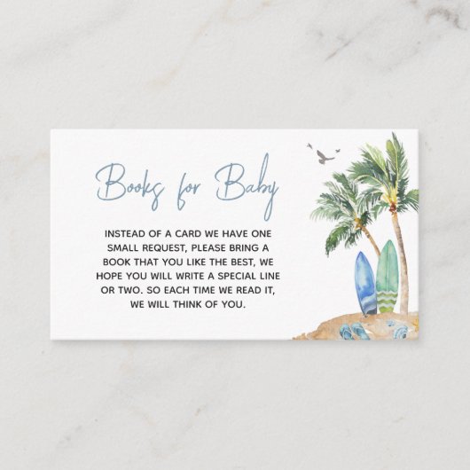 Surf Board Beach Baby shower Boeken voor Baby Informatiekaartje (Voorkant)