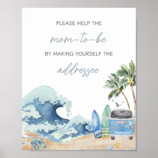 Surf Board Beach Baby shower Envelope Station Poster (Voorkant)