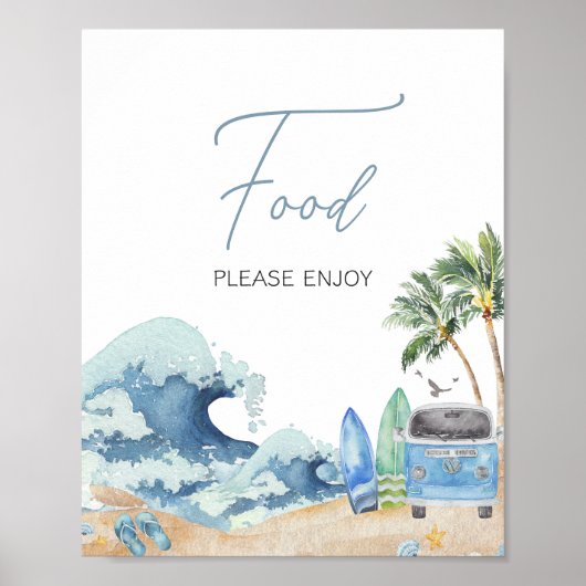 Surf Board Beach Baby shower Eten Poster (Voorkant)