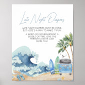 Surf Board Beach Baby shower Late Night Luiers Poster (Voorkant)