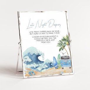 Surf Board Beach Baby shower Late Night Luiers Poster