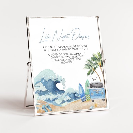 Surf Board Beach Baby shower Late Night Luiers Poster
