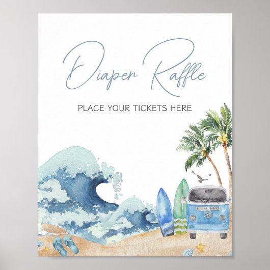 Surf Board Beach Baby shower Luier Raffle Poster (Voorkant)