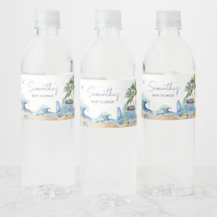 Surf Board Beach Baby shower Waterfles Etiket