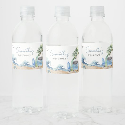 Surf Board Beach Baby shower Waterfles Etiket (Flessen)