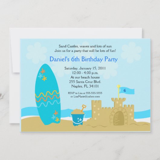 SURF BOARD BEACH SAND CASTLE 5x7 Aangepaste uitnod Kaart (Voorkant)