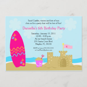 SURF BOARD BEACH SAND CASTLE 5x7 Aangepaste uitnod Kaart