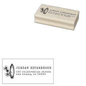Surf Board & Hibiscus Aangepaste Naam & Retouradre Rubberstempel (Gestempeld)
