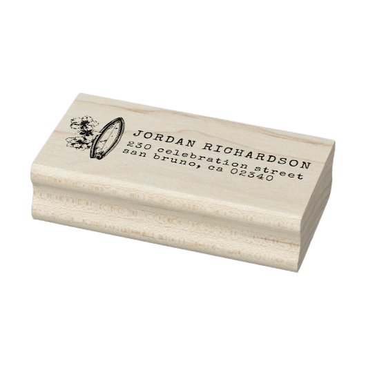 Surf Board & Hibiscus Aangepaste Naam & Retouradre Rubberstempel (Stempel)