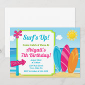 Surf Board of Birthday Uitnodiging Surf Girl Beach (Voorkant / Achterkant)