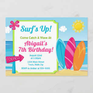 Surf Board of Birthday Uitnodiging Surf Girl Beach