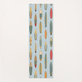 Surf Board Print Coastal Blue Retro Surfer Pattern Yogamat