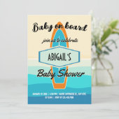 Surf board strand baby shower uitnodiging (Staand voorkant)